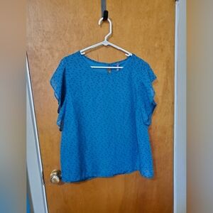 Massini Blue Flutter Sleeve Women's Top
